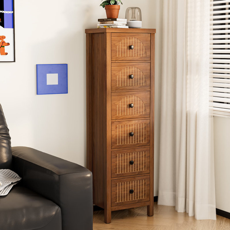 Narrow End Table With 6 Drawers, Bedside Table Storage For Living